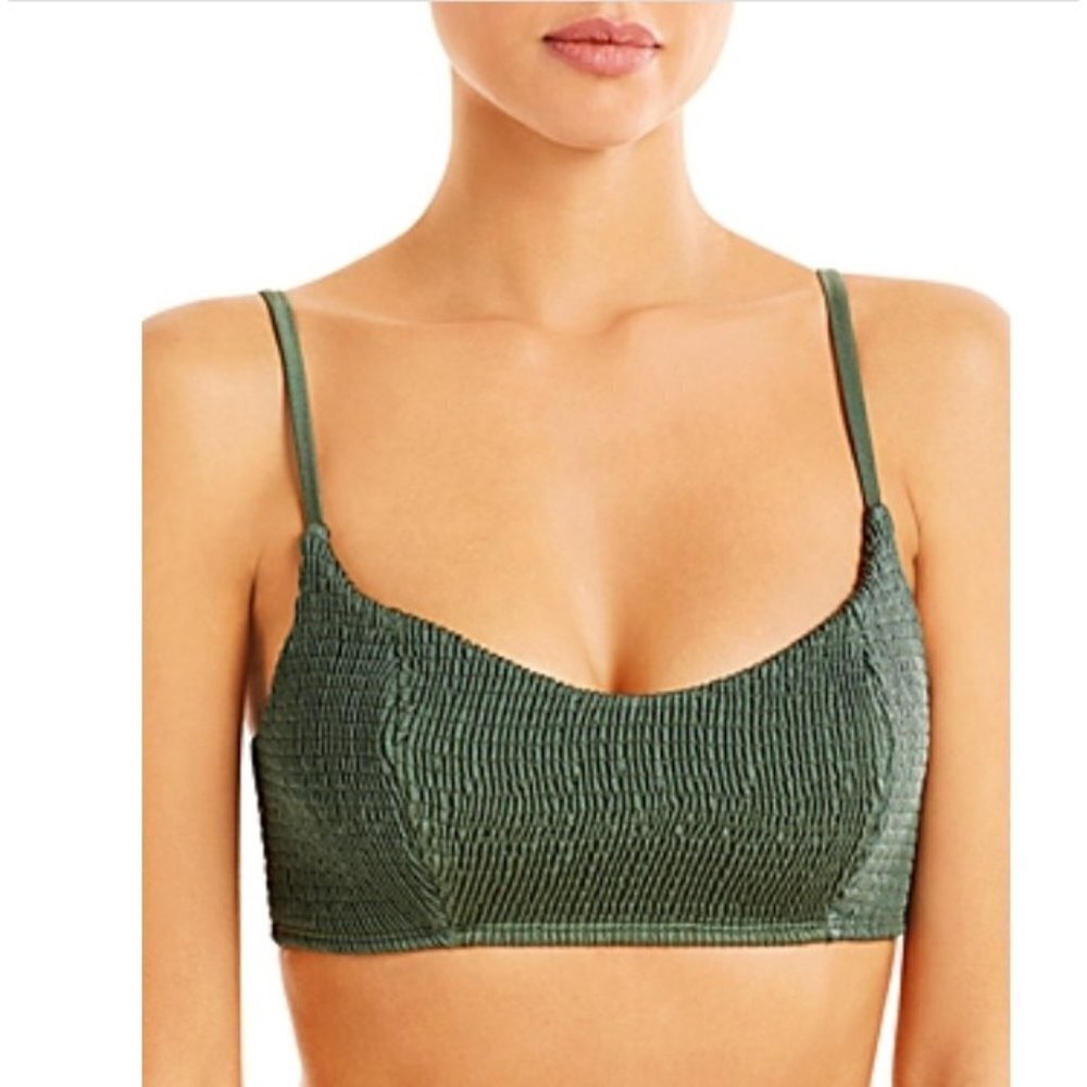 Peixoto Womens Jojo Smocked Bikini Swim Top Green Size M